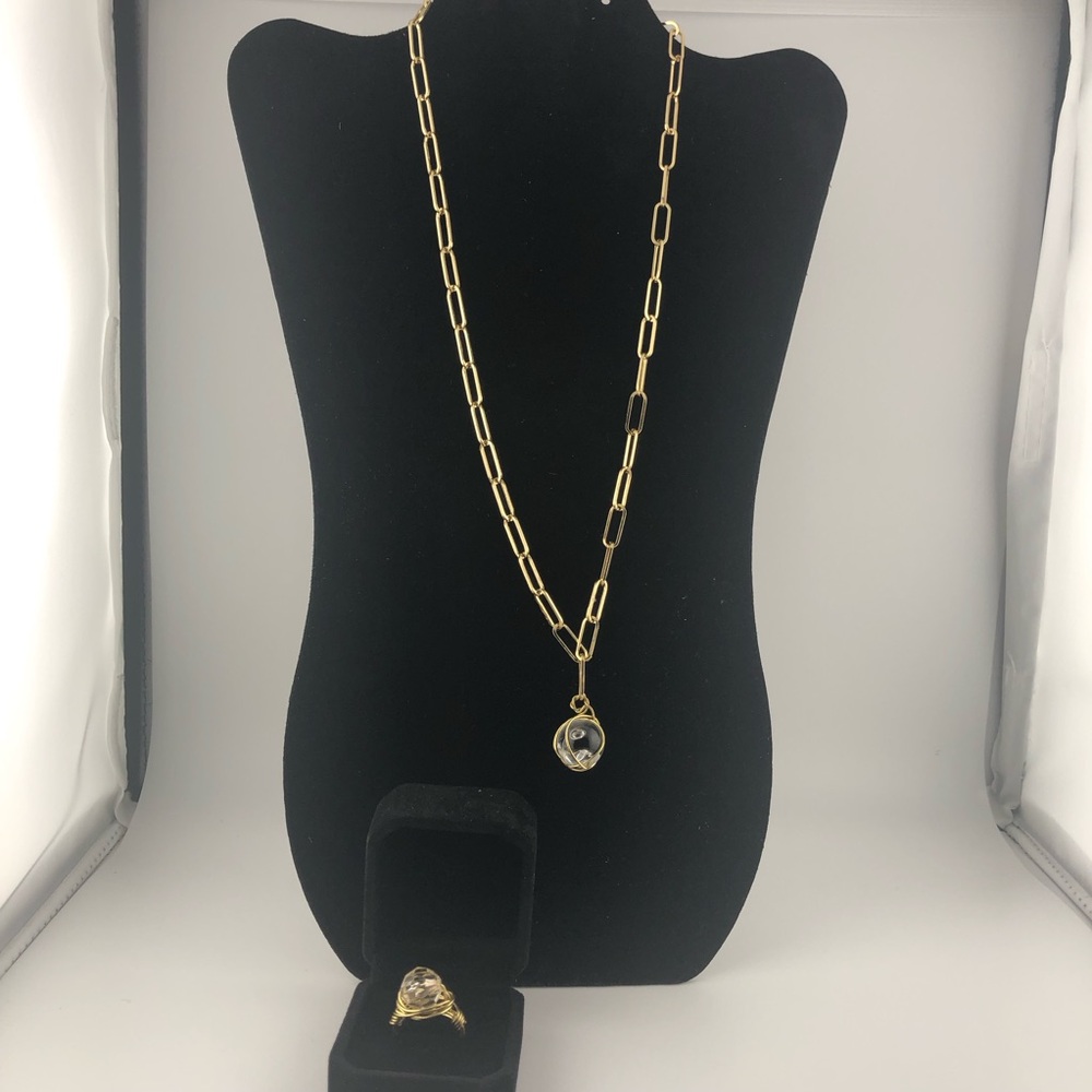 Gold chain necklace with Crystal ball while trimming on crystal stunning jewelry